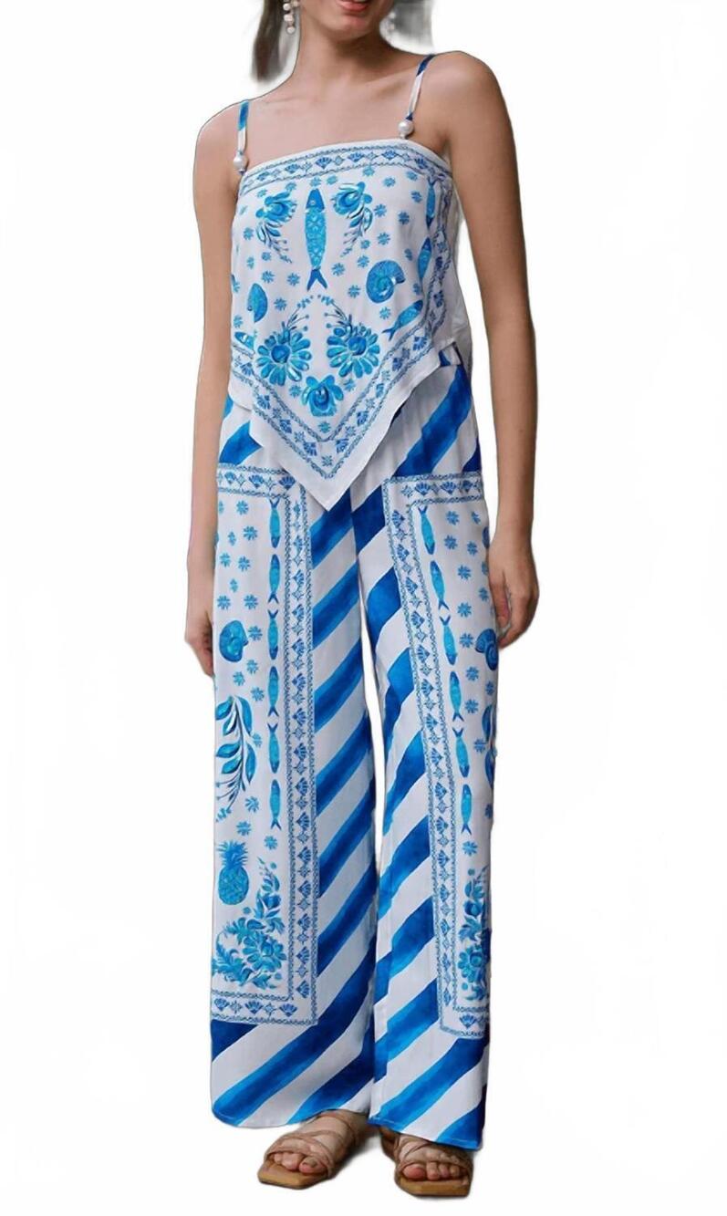 NEW AMERICA & BEYOND women's marina embellished top in azul